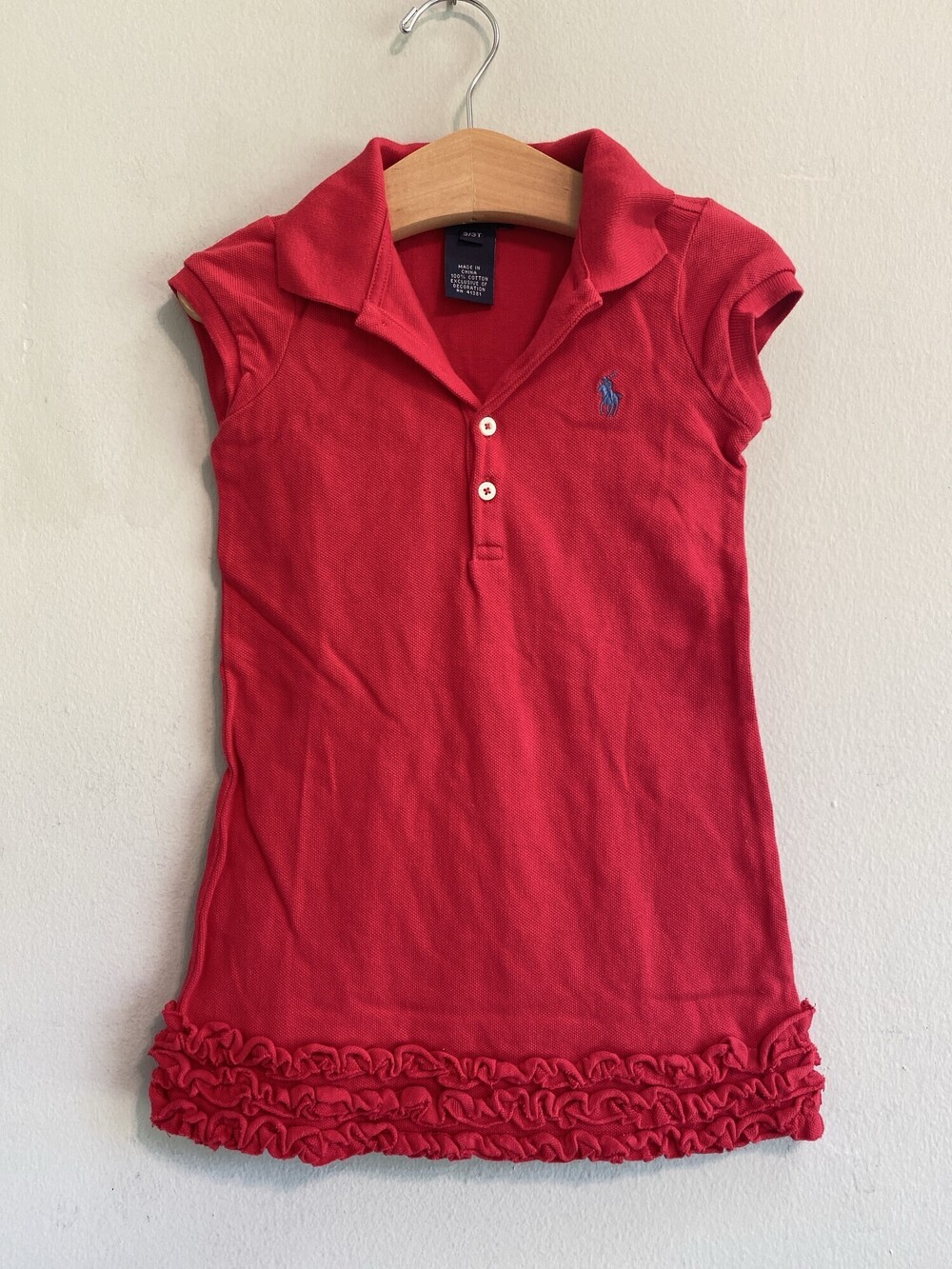 Ralph Lauren Red Ruffle Hem Polo Dress Girls 3T